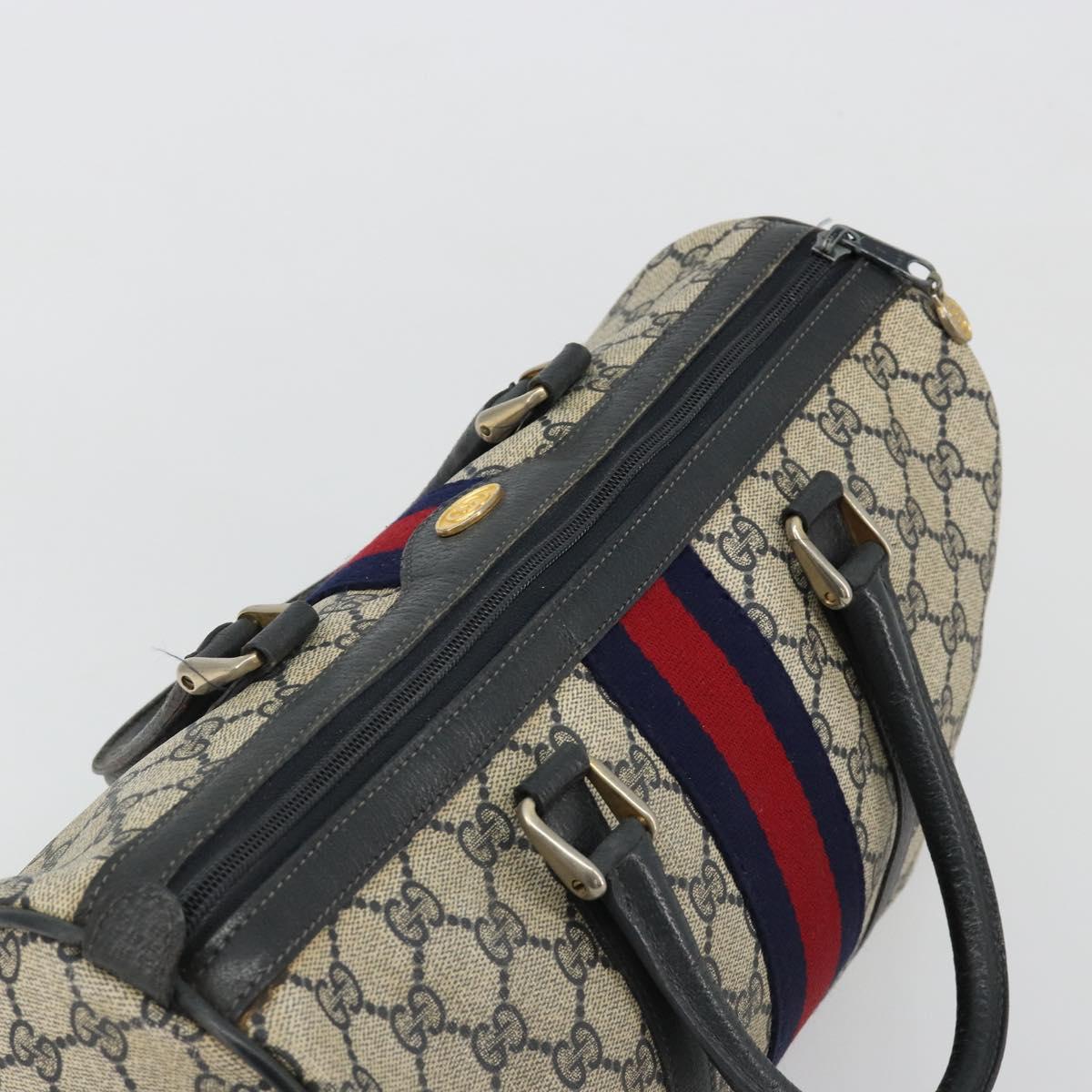 GUCCI GG Supreme Sherry Line Boston Bag PVC Navy Gold 012 3842 58 Auth 185029