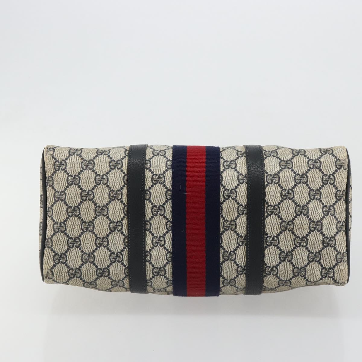 GUCCI GG Supreme Sherry Line Boston Bag PVC Navy Gold 012 3842 58 Auth 185029