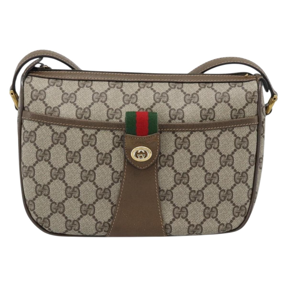 GUCCI GG Supreme Web Sherry Line Bag PVC Beige Gold 89 02 032 Auth 185030