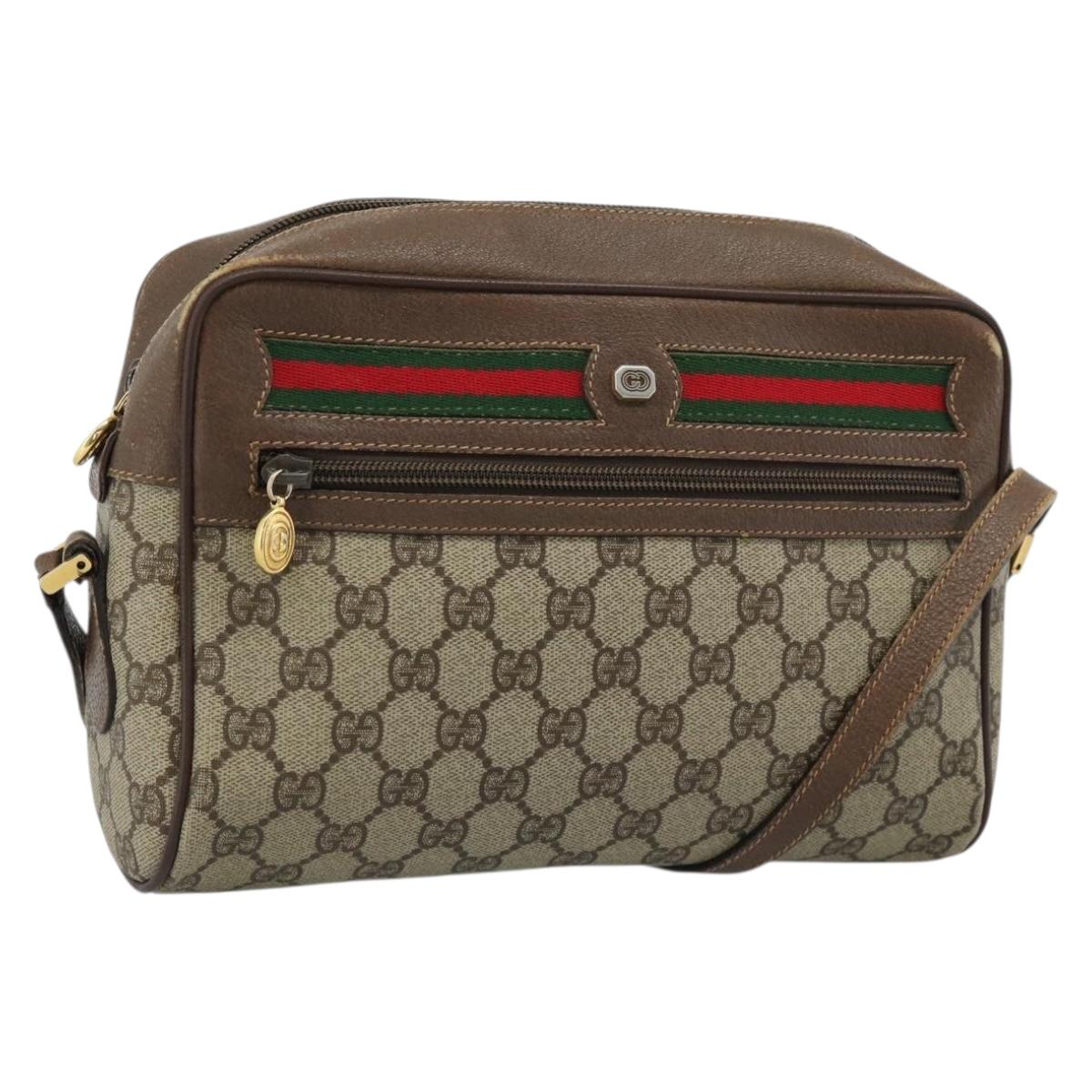 GUCCI GG Supreme Web Sherry Line Bag PVC Beige Gold 001 56 6472 Auth 185031