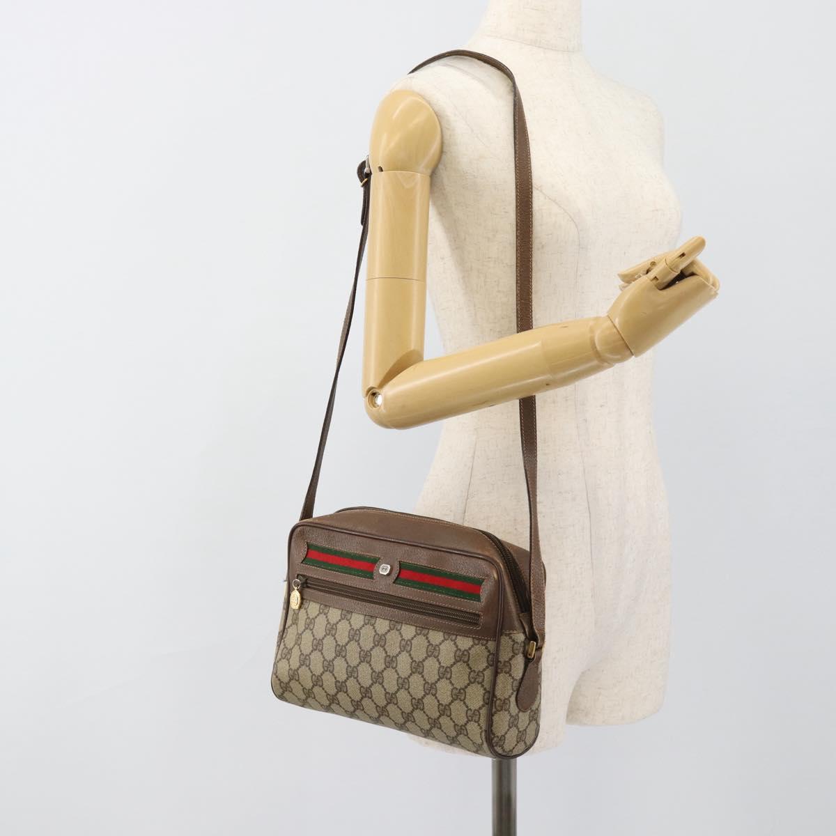 GUCCI GG Supreme Web Sherry Line Bag PVC Beige Gold 001 56 6472 Auth 185031