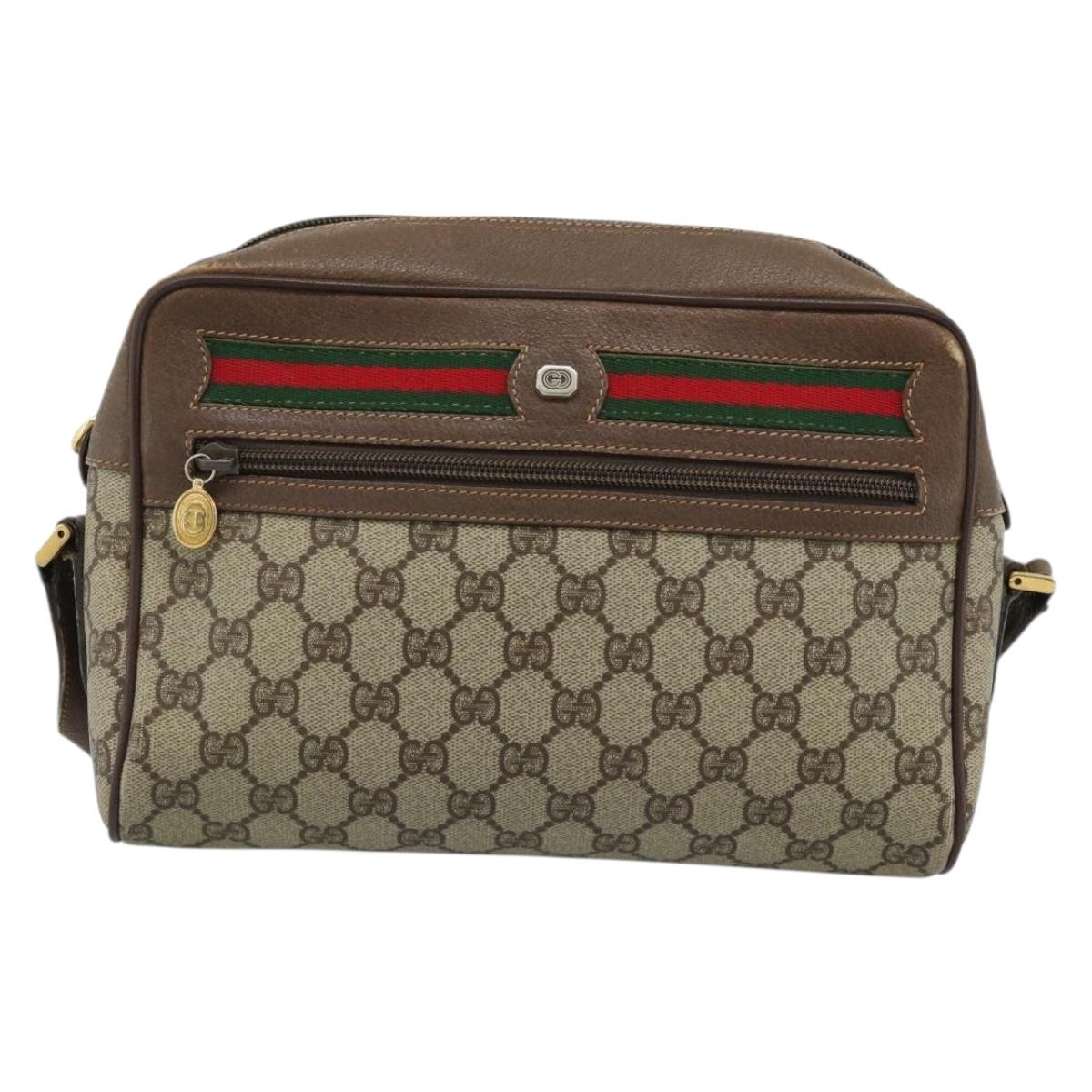 GUCCI GG Supreme Web Sherry Line Bag PVC Beige Gold 001 56 6472 Auth 185031