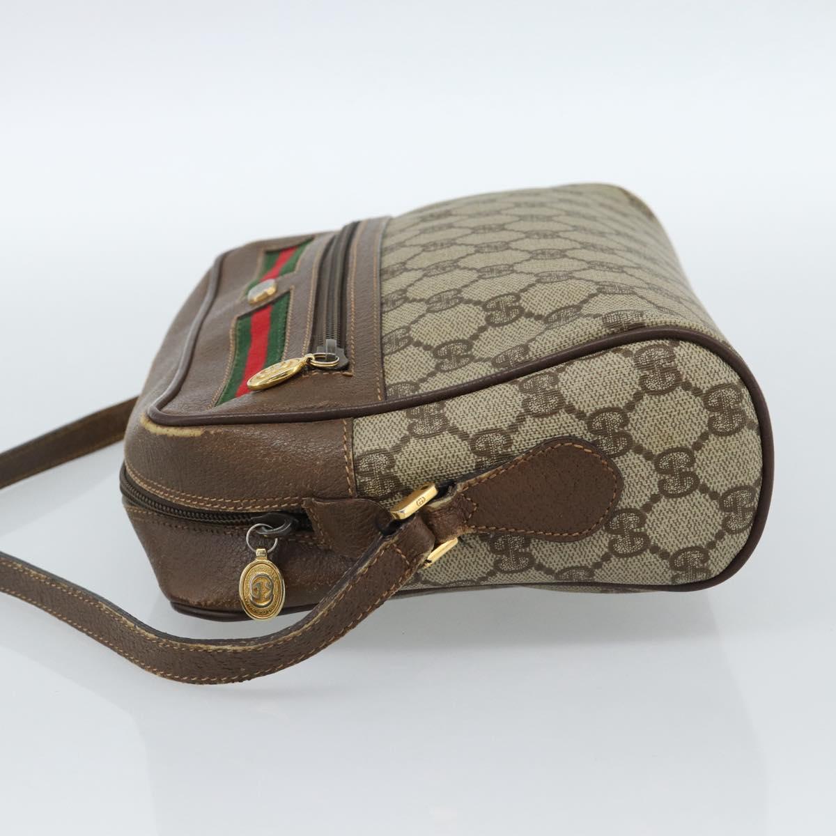 GUCCI GG Supreme Web Sherry Line Bag PVC Beige Gold 001 56 6472 Auth 185031