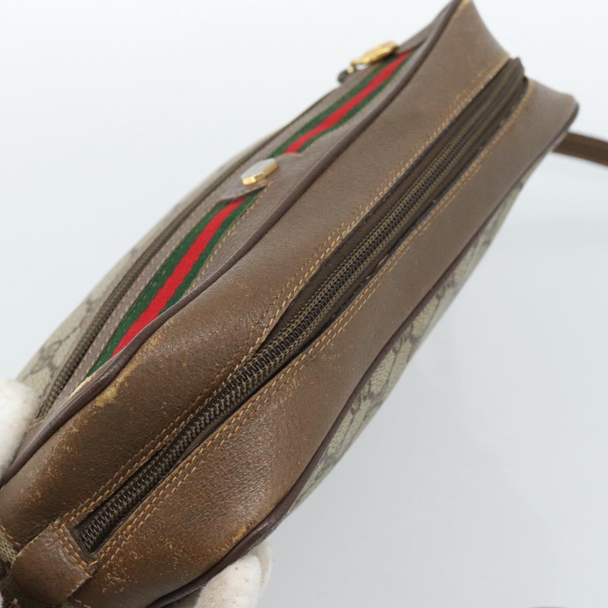 GUCCI GG Supreme Web Sherry Line Bag PVC Beige Gold 001 56 6472 Auth 185031