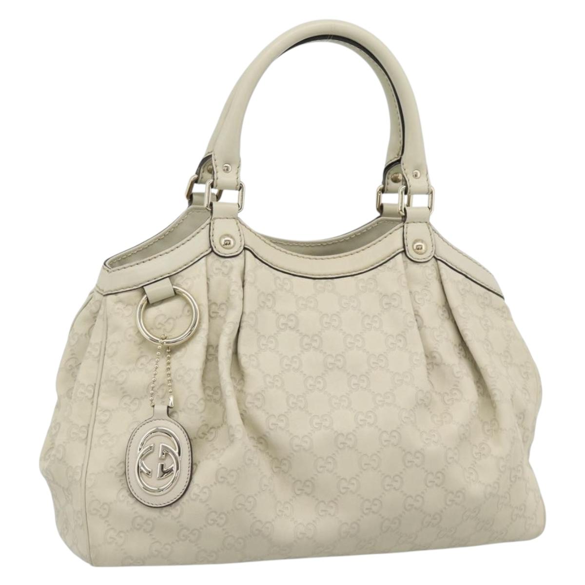 GUCCI GG Canvas Guccissima Sukey Hand Bag Leather Ivory Gold 211944 Auth 185032V