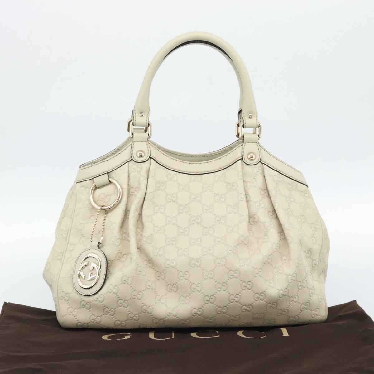 GUCCI GG Canvas Guccissima Sukey Hand Bag Leather Ivory Gold 211944 Auth 185032V