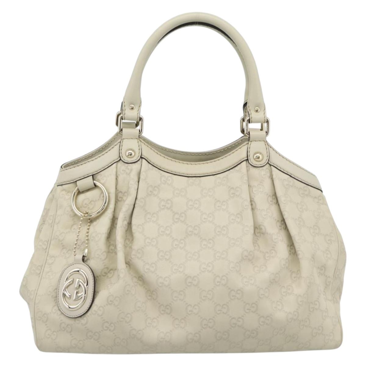 GUCCI GG Canvas Guccissima Sukey Hand Bag Leather Ivory Gold 211944 Auth 185032V