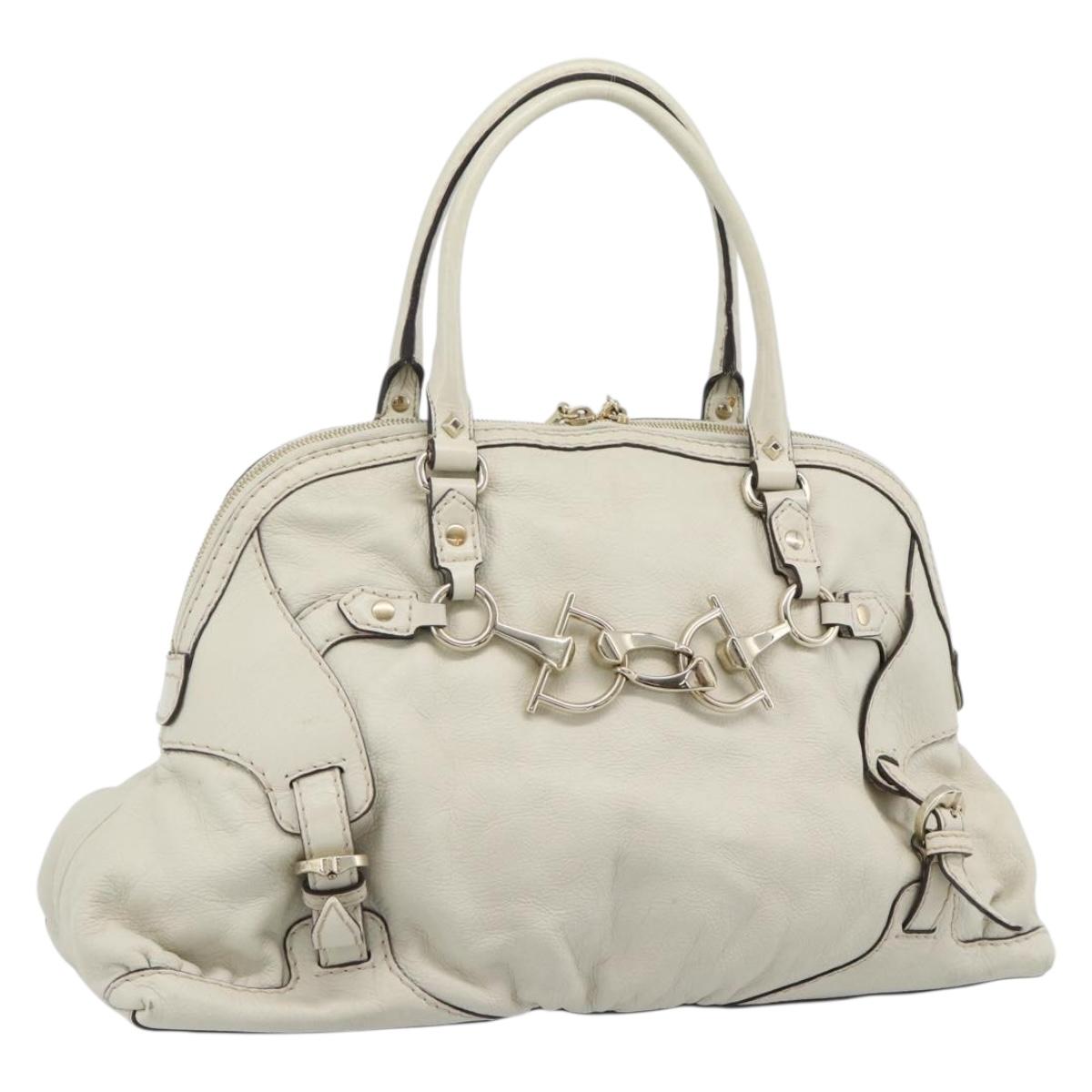GUCCI Horsebit Boston Bag Leather Gold Ivory 189890 Auth 185034V