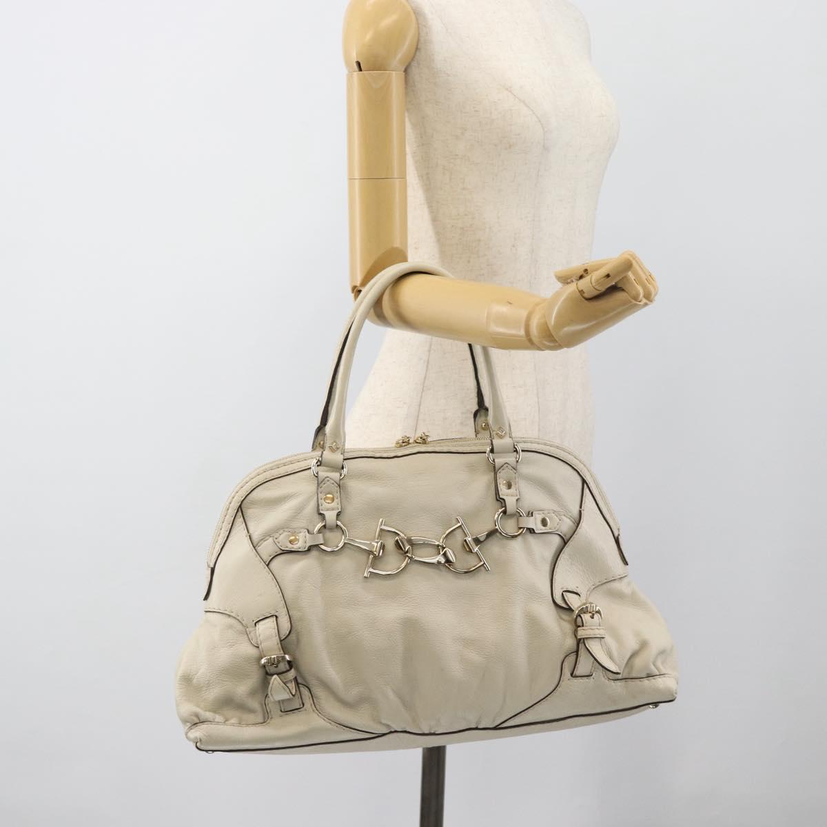 GUCCI Horsebit Boston Bag Leather Gold Ivory 189890 Auth 185034V