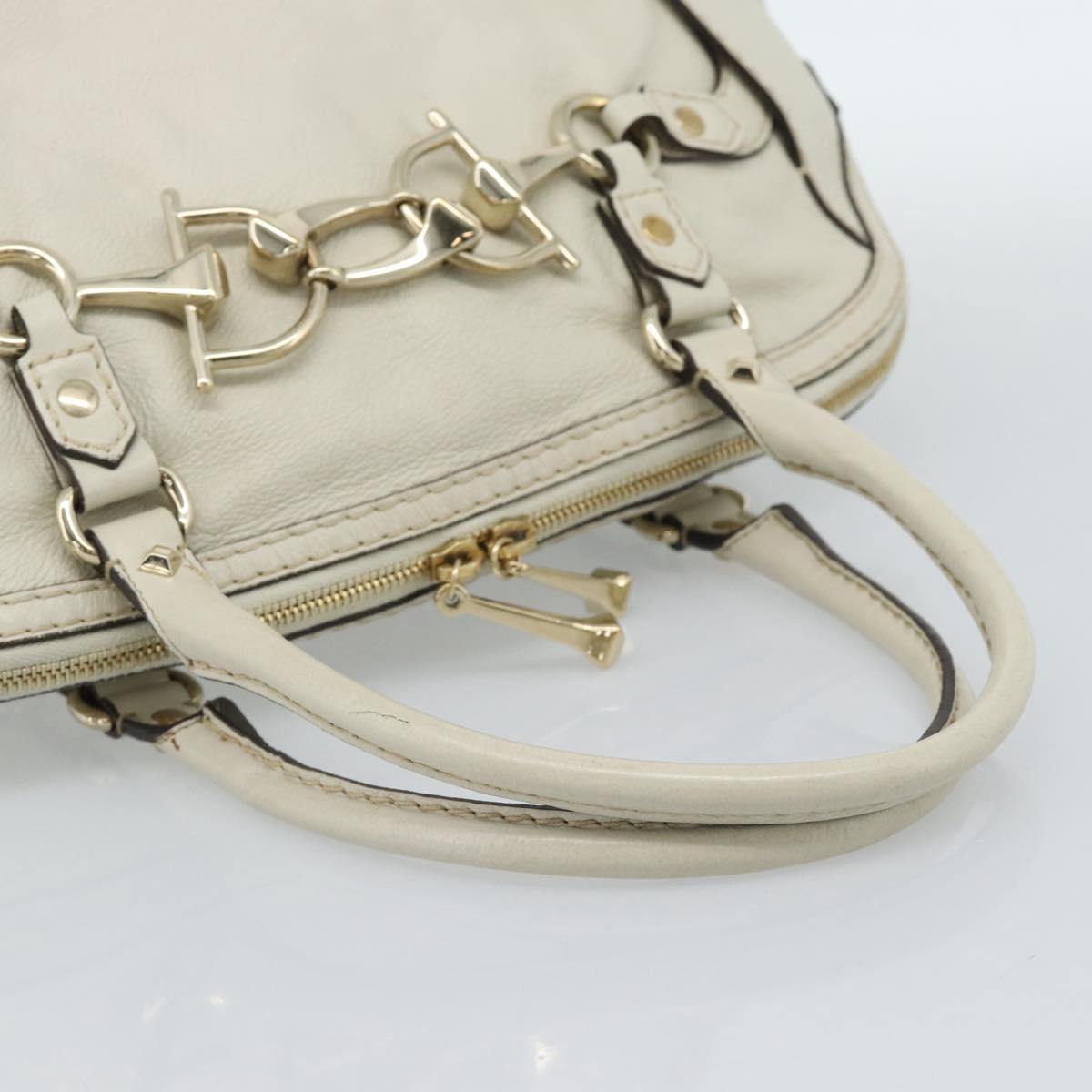 GUCCI Horsebit Boston Bag Leather Gold Ivory 189890 Auth 185034V