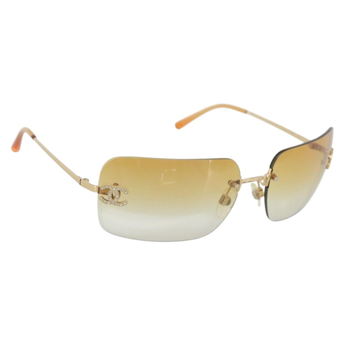 CHANEL COCO Mark Sunglasses metal Gold Tone CC Auth 185047V