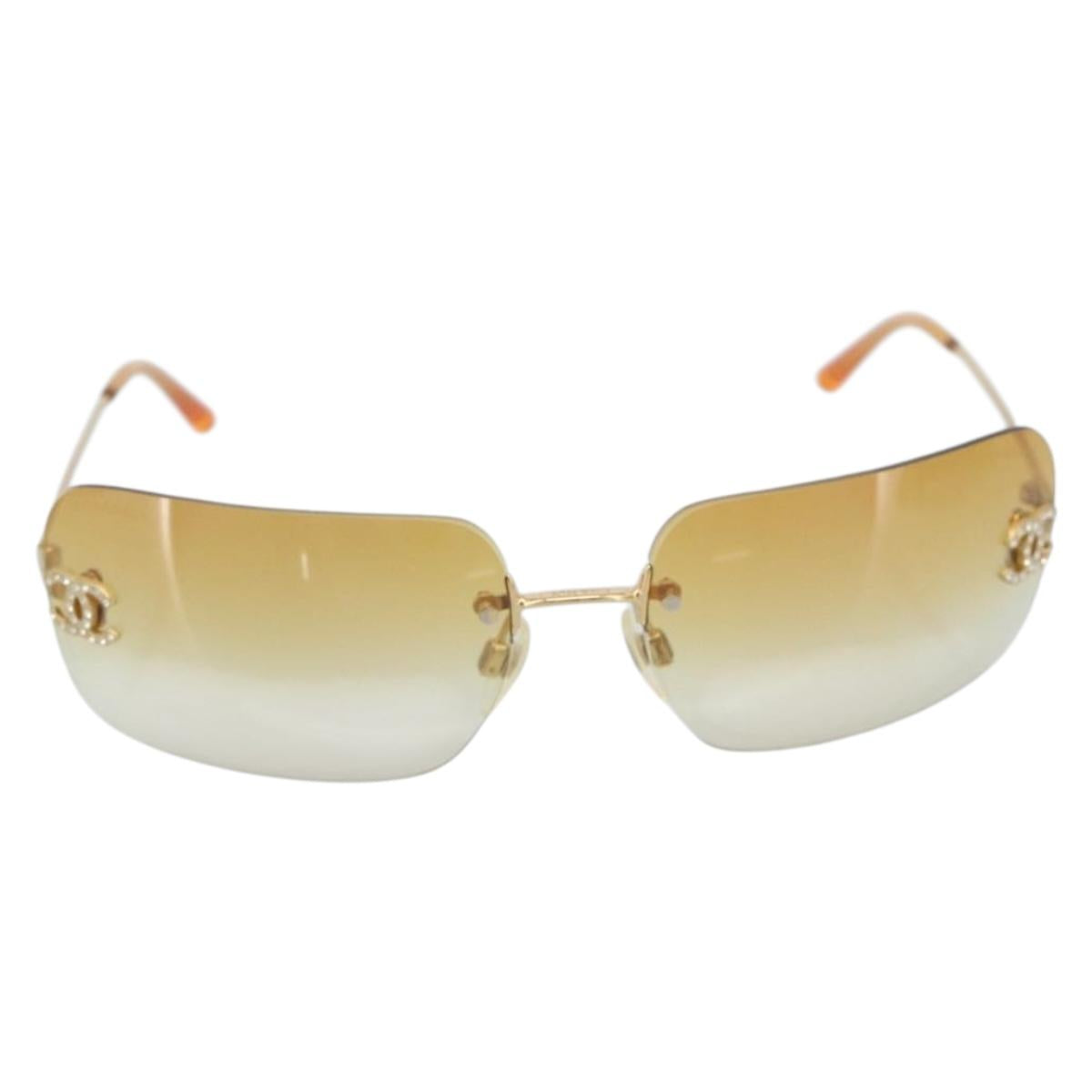 CHANEL COCO Mark Sunglasses metal Gold Tone CC Auth 185047V
