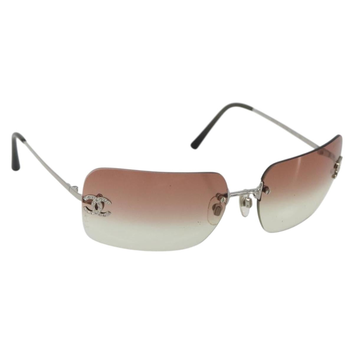 CHANEL COCO Mark Sunglasses metal Silver CC Auth 185048V