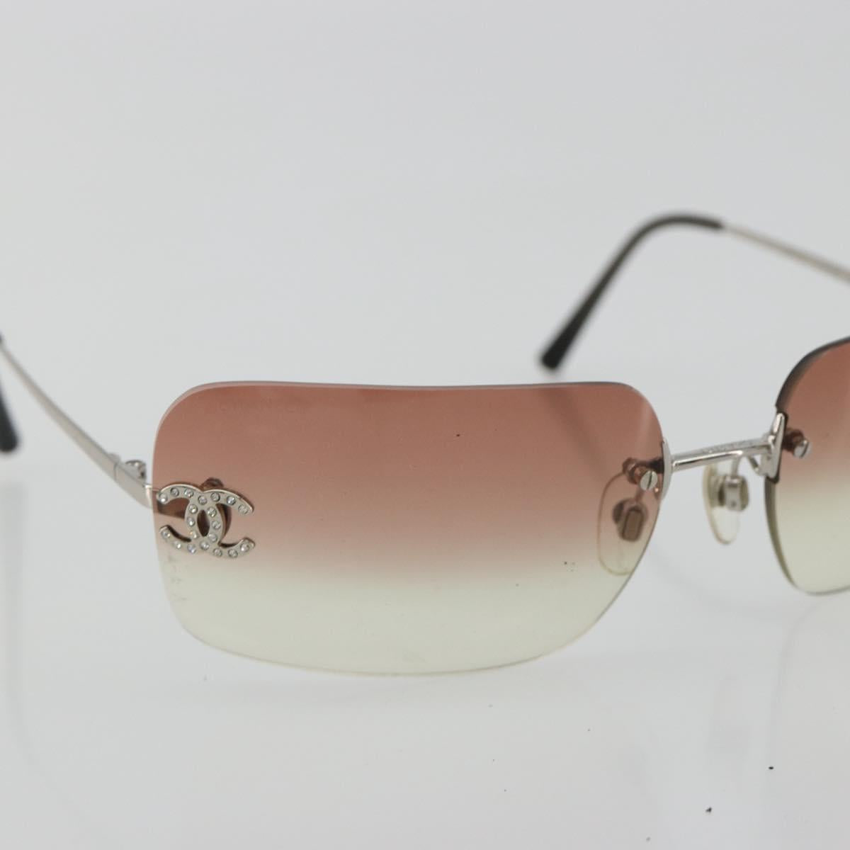 CHANEL COCO Mark Sunglasses metal Silver CC Auth 185048V