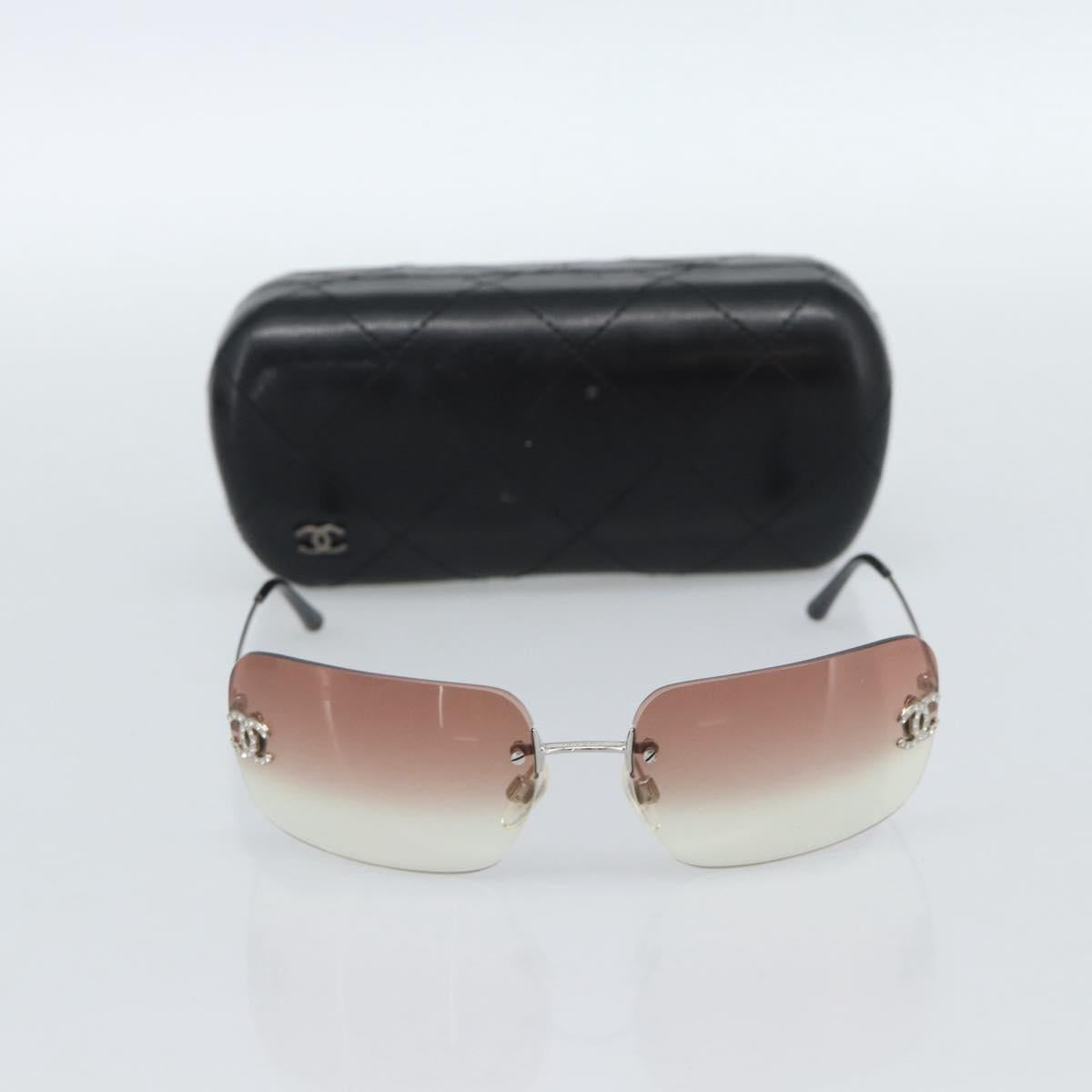 CHANEL COCO Mark Sunglasses metal Silver CC Auth 185051V