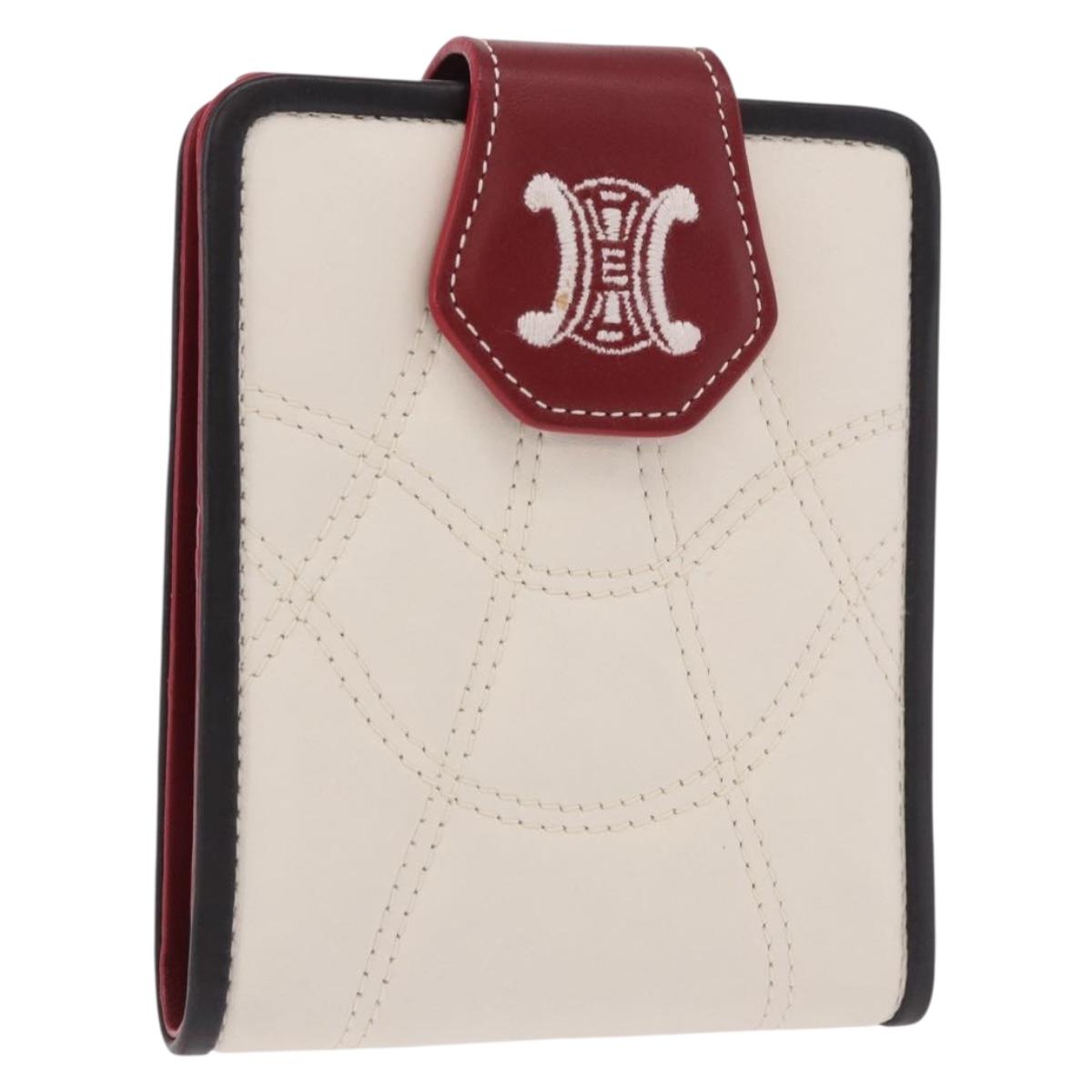 CELINE Compact Wallet Leather White Silver Auth 185052V
