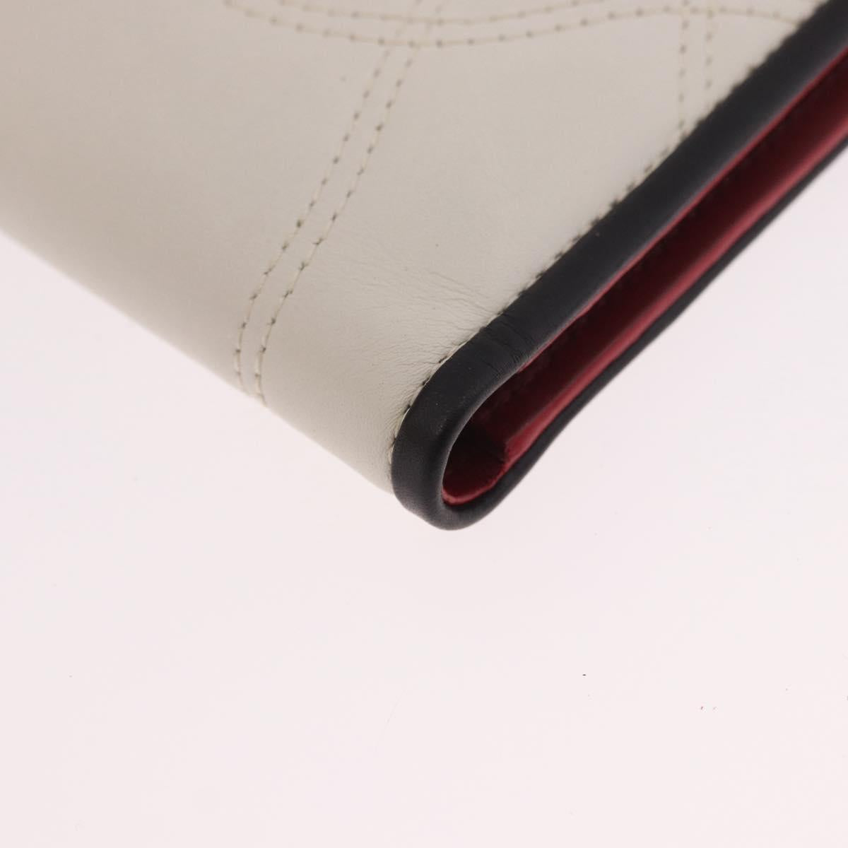 CELINE Compact Wallet Leather White Silver Auth 185052V