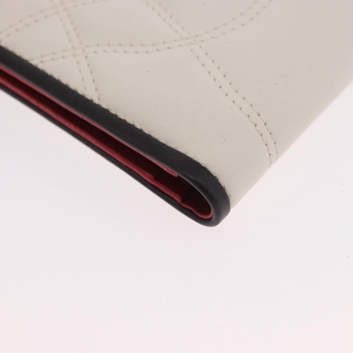 CELINE Compact Wallet Leather White Silver Auth 185052V