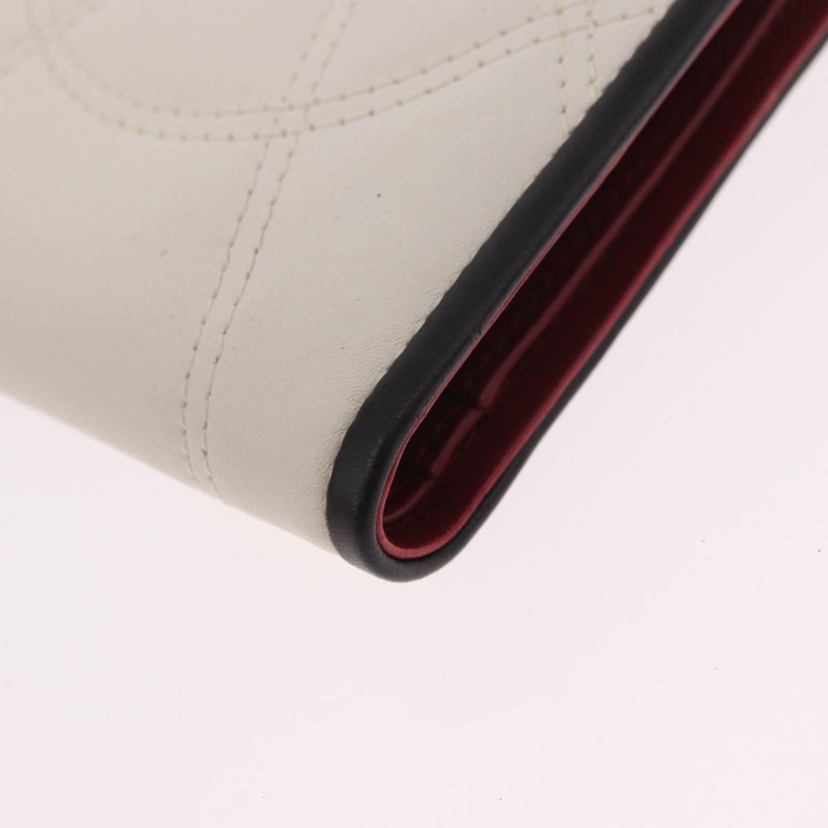 CELINE Compact Wallet Leather White Silver Auth 185052V