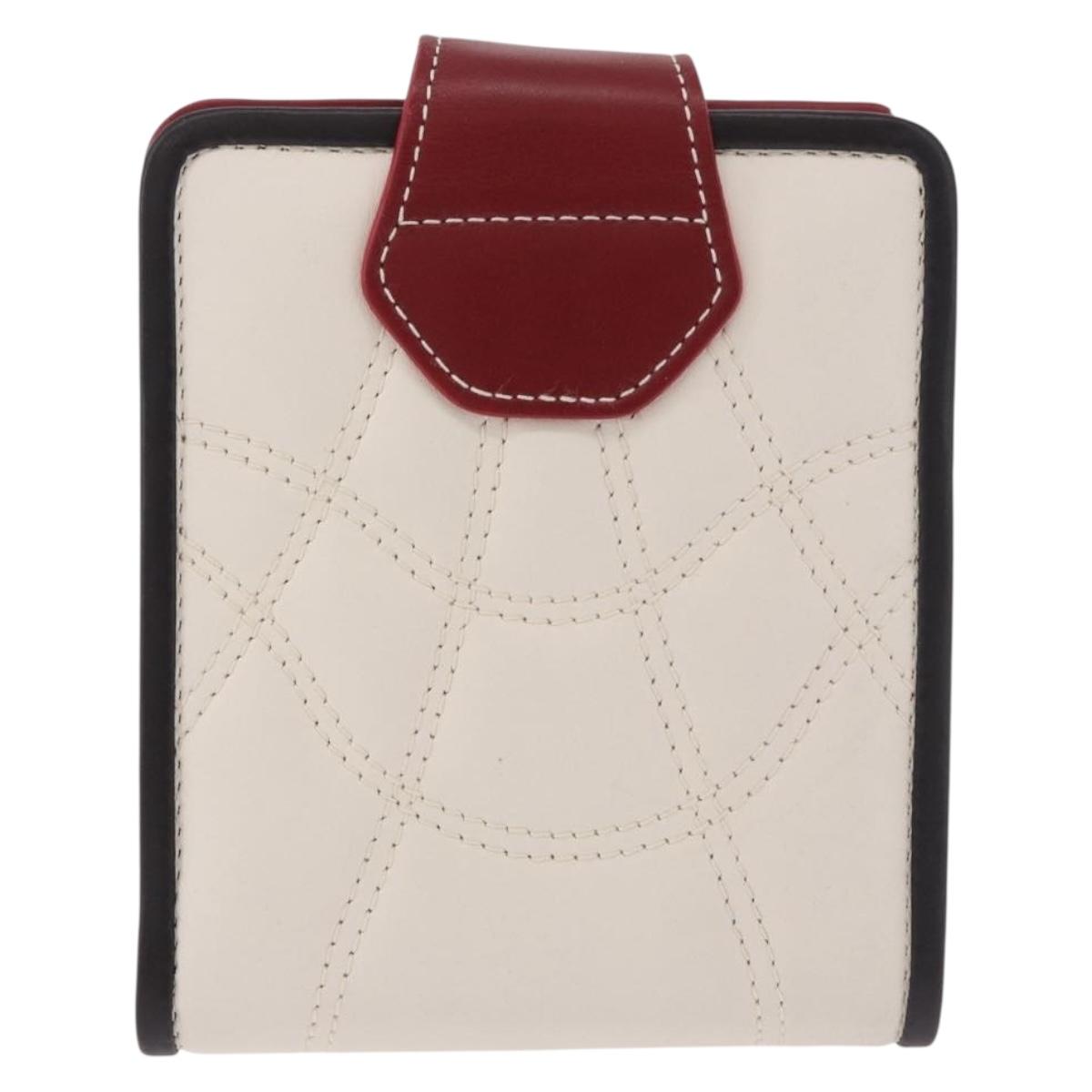 CELINE Compact Wallet Leather White Silver Auth 185052V
