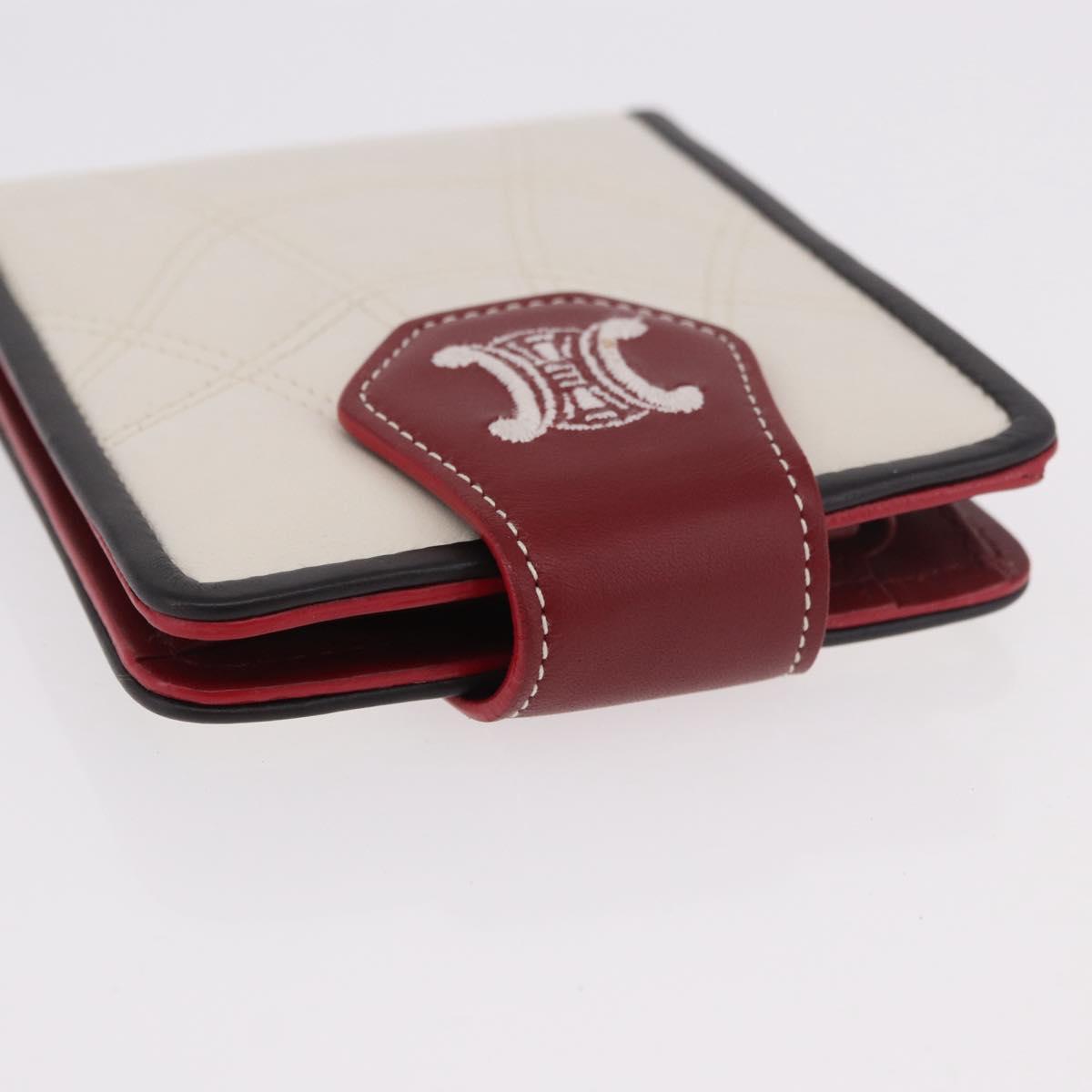 CELINE Compact Wallet Leather White Silver Auth 185052V