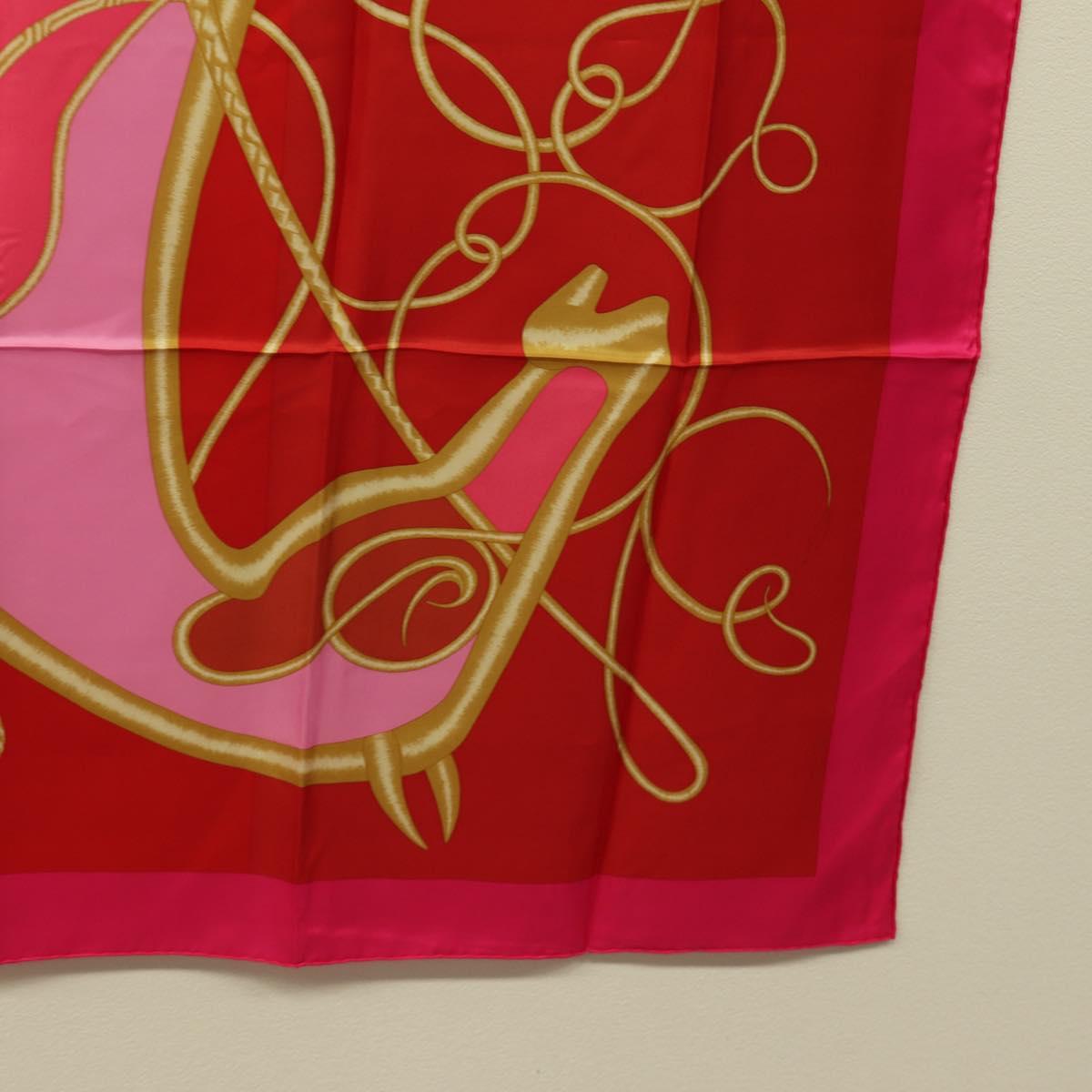 HERMES Carre 140 Scarf ""Coup de Fouet"" Silk Pink Auth 185059M