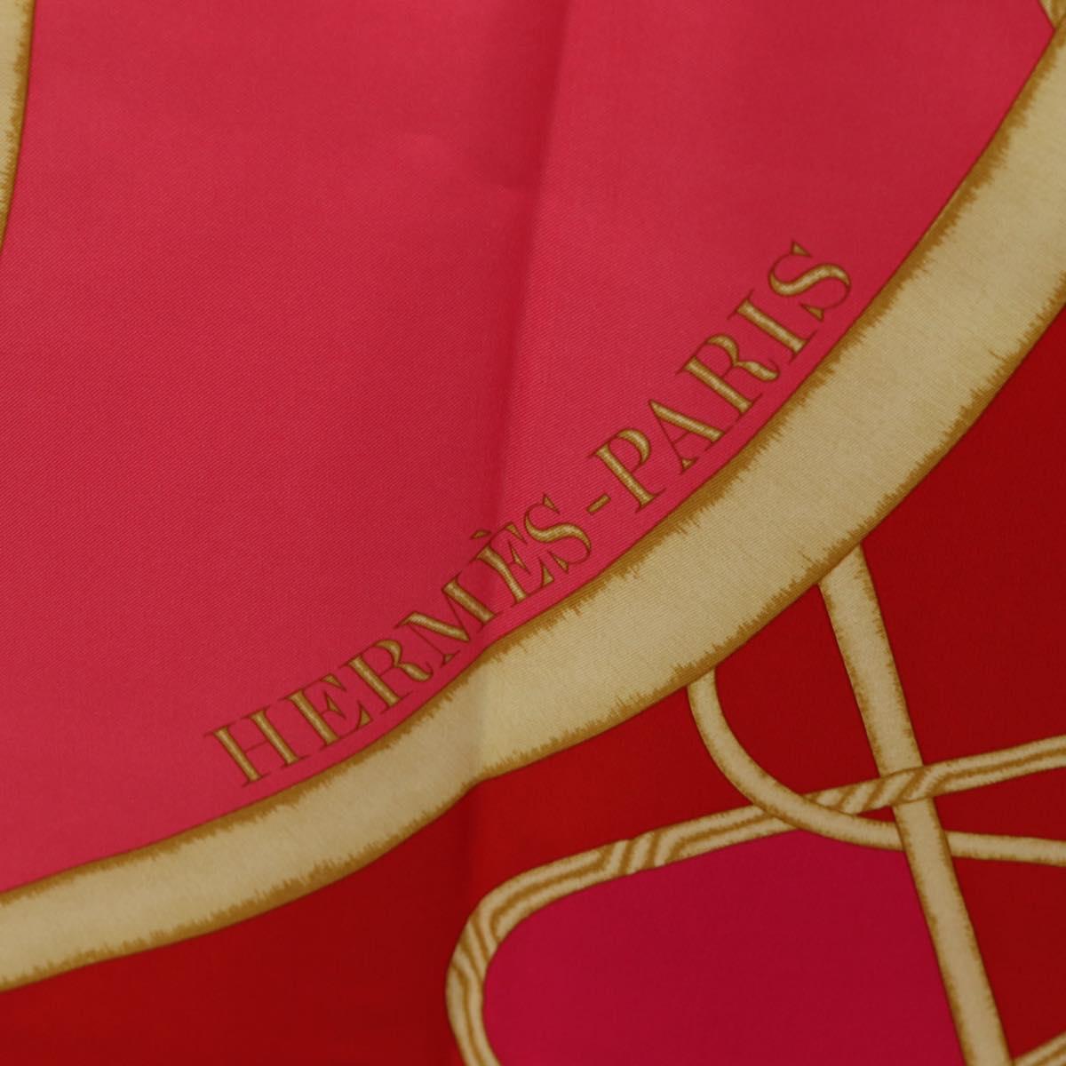 HERMES Carre 140 Scarf ""Coup de Fouet"" Silk Pink Auth 185059M