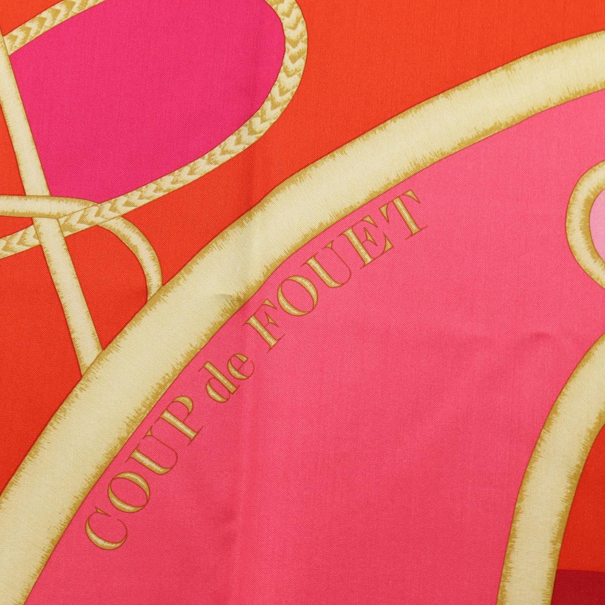 HERMES Carre 140 Scarf ""Coup de Fouet"" Silk Pink Auth 185059M