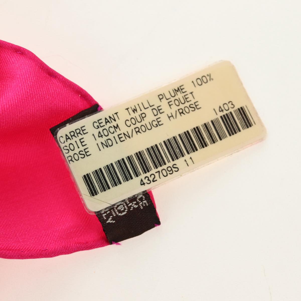 HERMES Carre 140 Scarf ""Coup de Fouet"" Silk Pink Auth 185059M