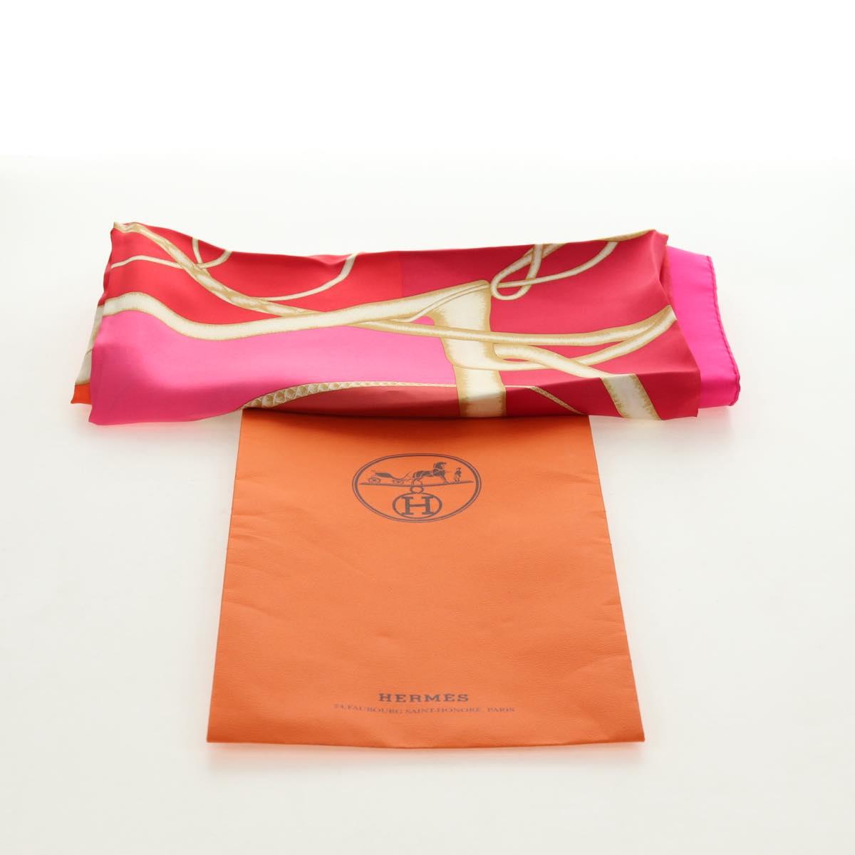HERMES Carre 140 Scarf ""Coup de Fouet"" Silk Pink Auth 185059M