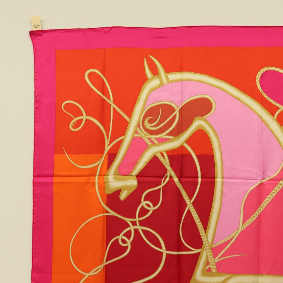HERMES Carre 140 Scarf ""Coup de Fouet"" Silk Pink Auth 185059M