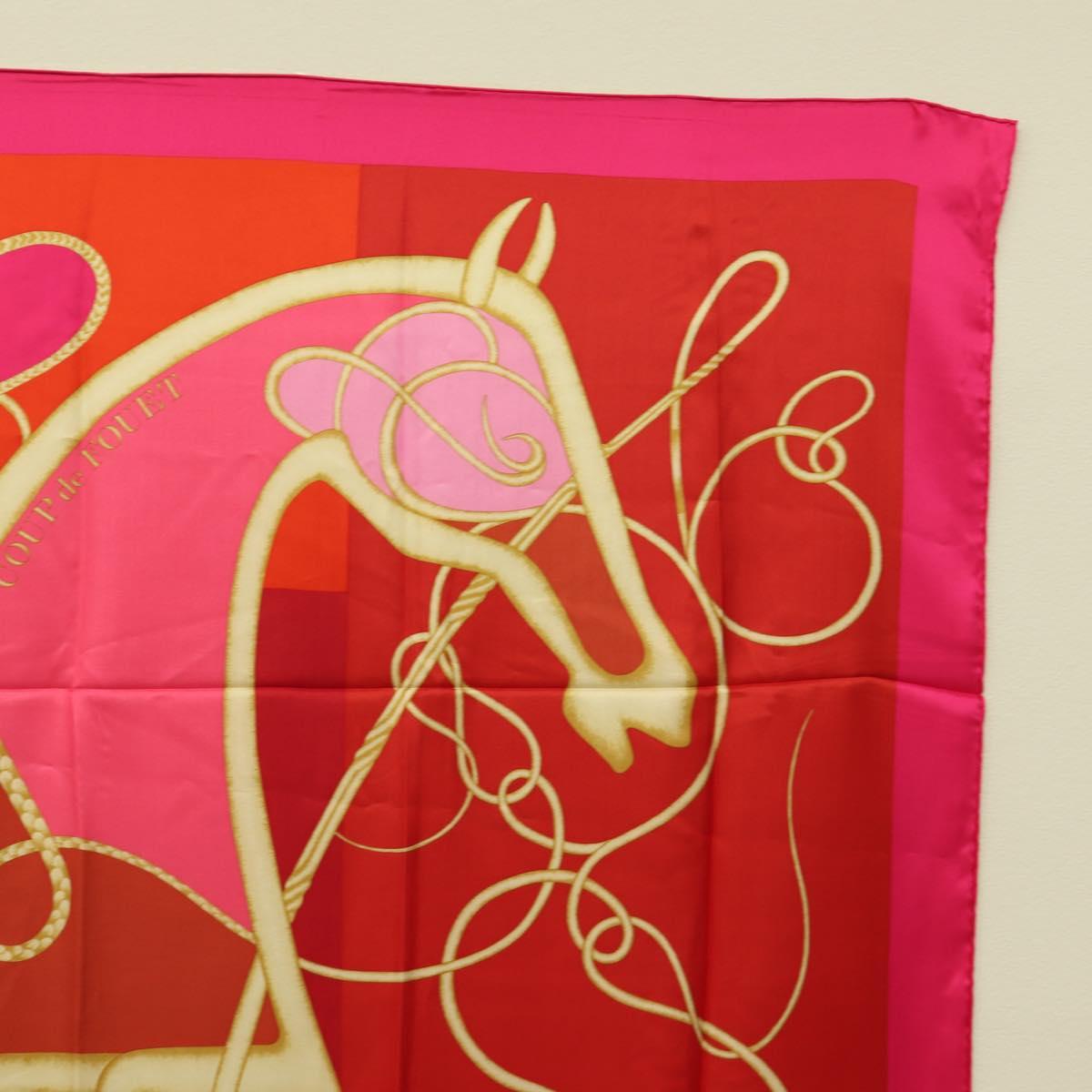 HERMES Carre 140 Scarf ""Coup de Fouet"" Silk Pink Auth 185059M
