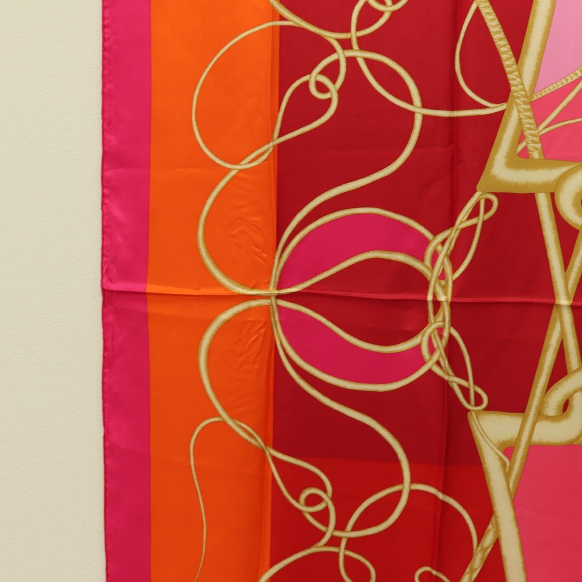 HERMES Carre 140 Scarf ""Coup de Fouet"" Silk Pink Auth 185059M