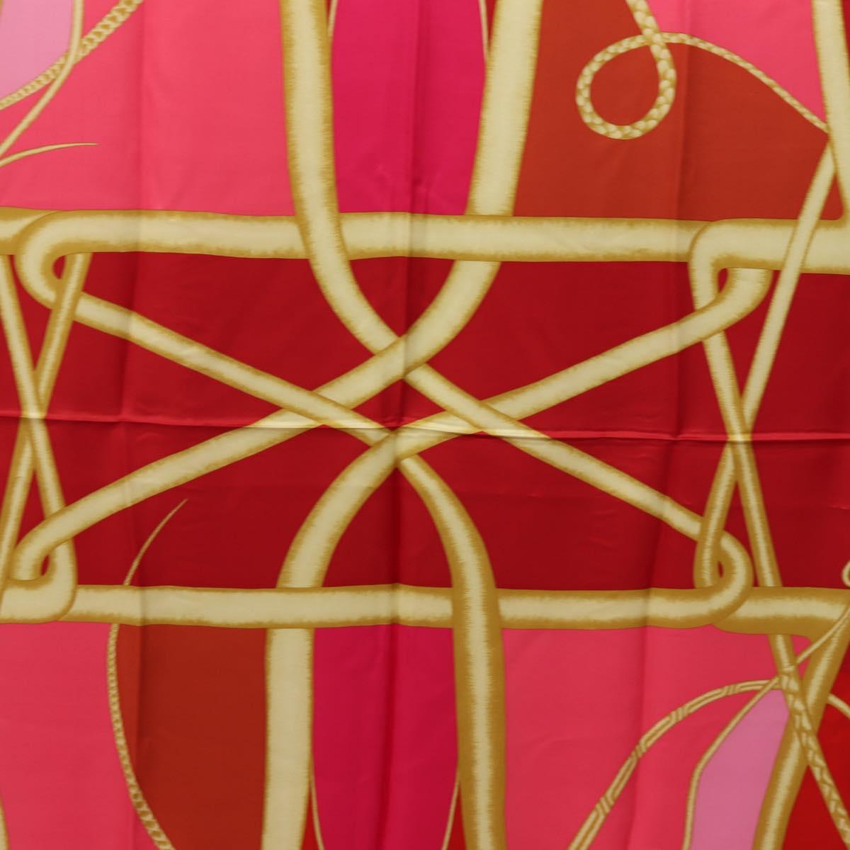 HERMES Carre 140 Scarf ""Coup de Fouet"" Silk Pink Auth 185059M
