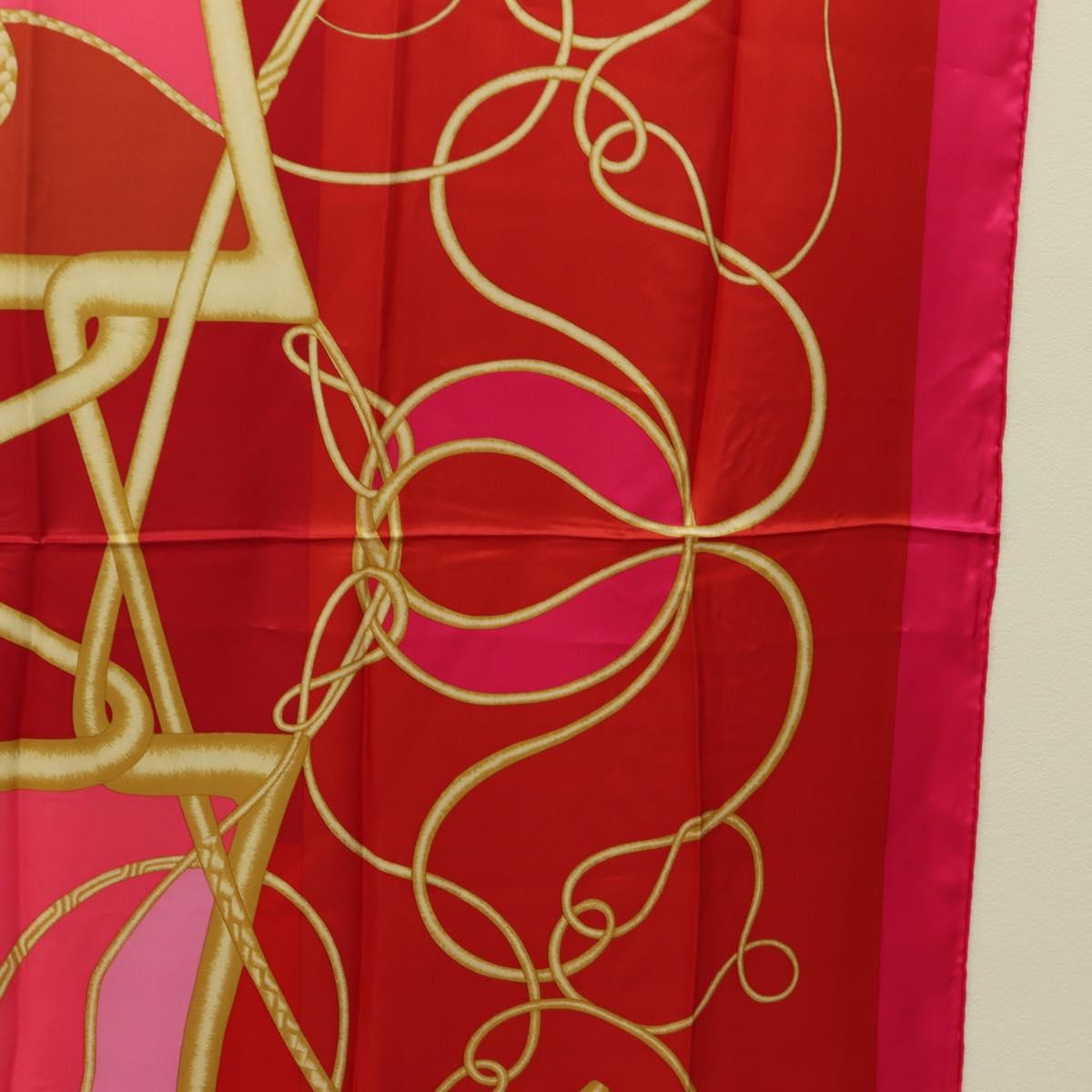 HERMES Carre 140 Scarf ""Coup de Fouet"" Silk Pink Auth 185059M