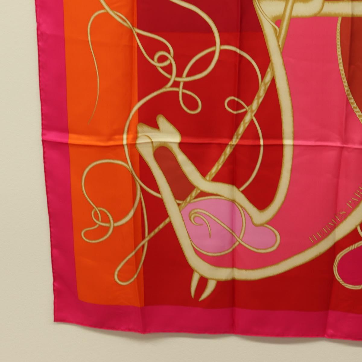 HERMES Carre 140 Scarf ""Coup de Fouet"" Silk Pink Auth 185059M