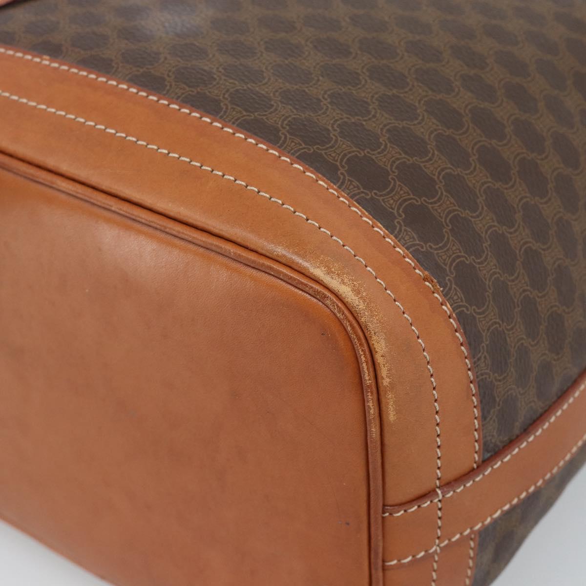 CELINE Macadam Canvas Purse Shoulder Bag PVC Leather Brown Gold Auth 185071