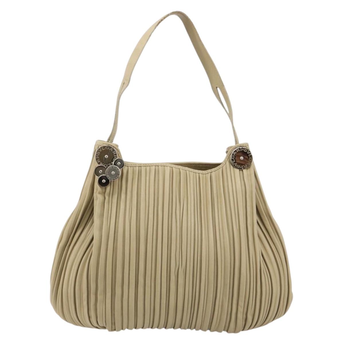 BVLGARI Shoulder Bag Leather Beige Silver Auth 185072A