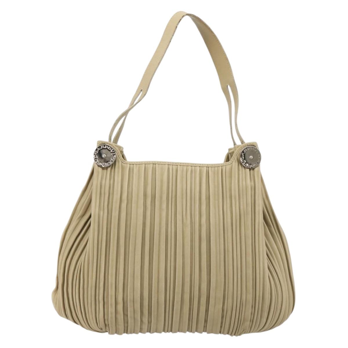 BVLGARI Shoulder Bag Leather Beige Silver Auth 185072A