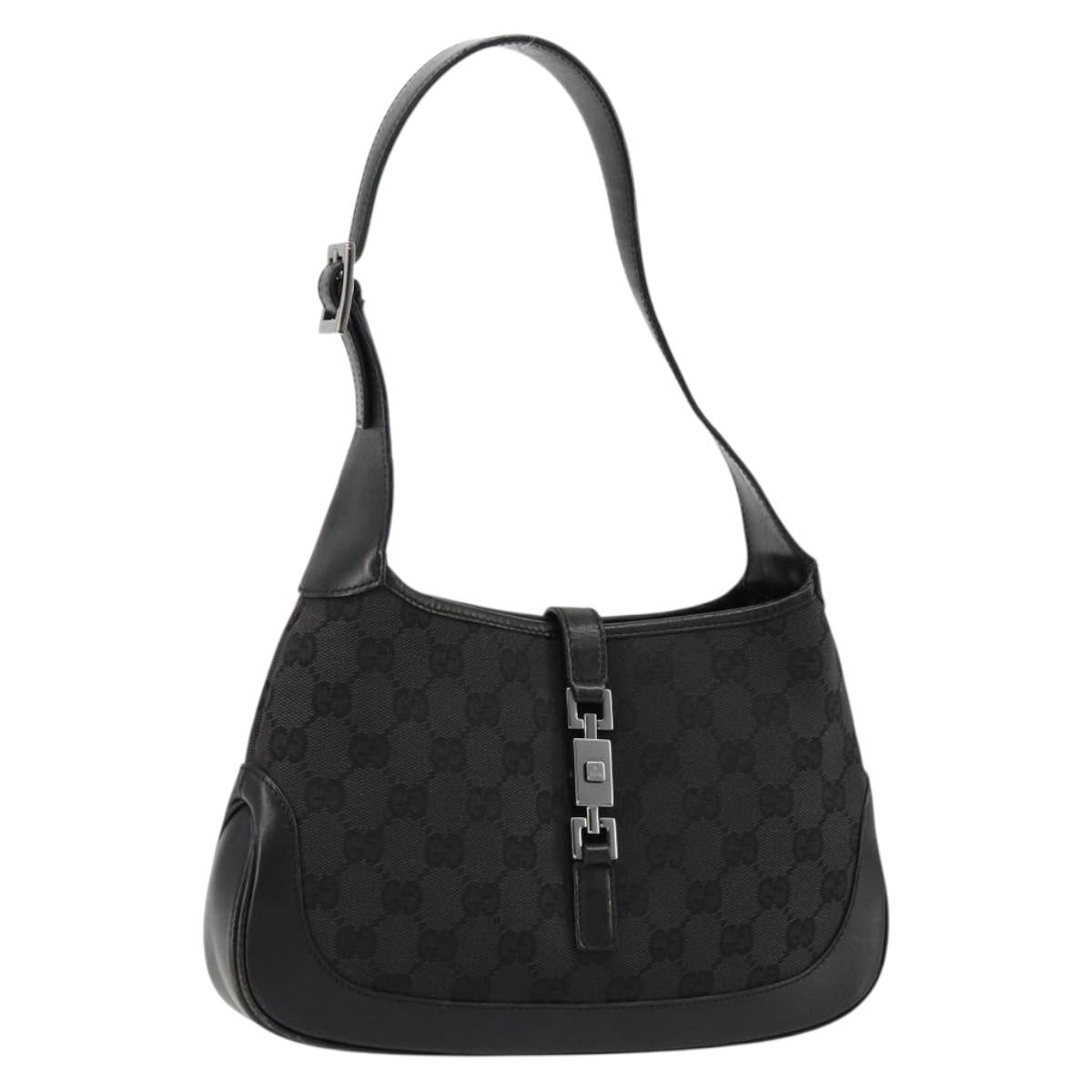 GUCCI GG Canvas Jackie Shoulder Bag Black Silver 001 3735 Auth 185074A