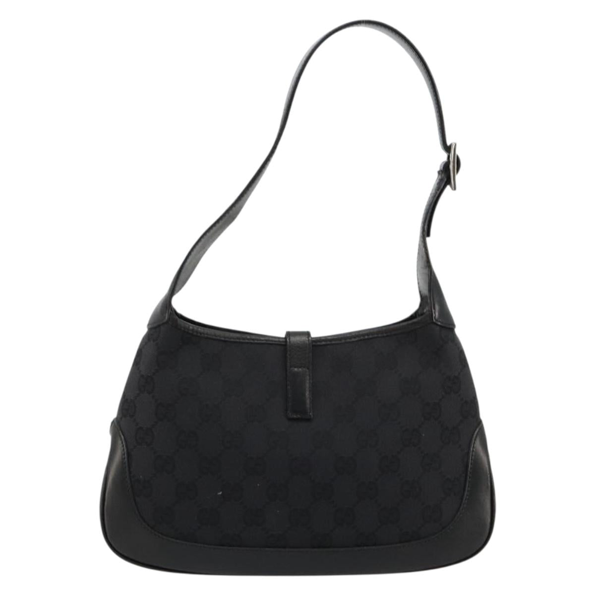 GUCCI GG Canvas Jackie Shoulder Bag Black Silver 001 3735 Auth 185074A