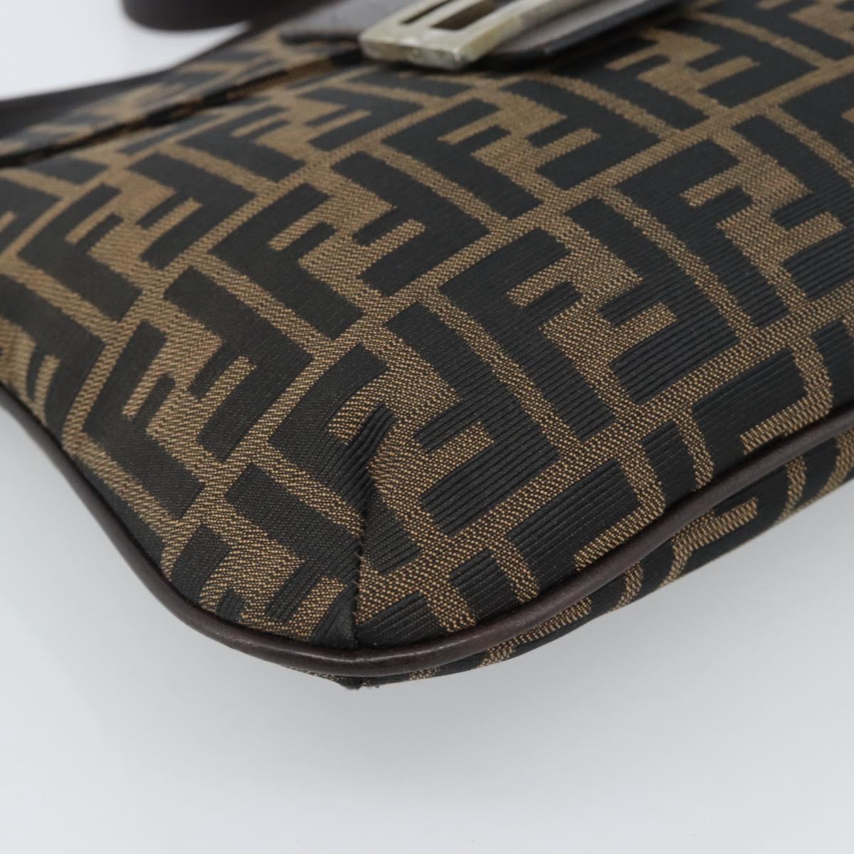 FENDI Zucca Canvas Mamma Baguette Shoulder Bag Black Brown Auth 185075V