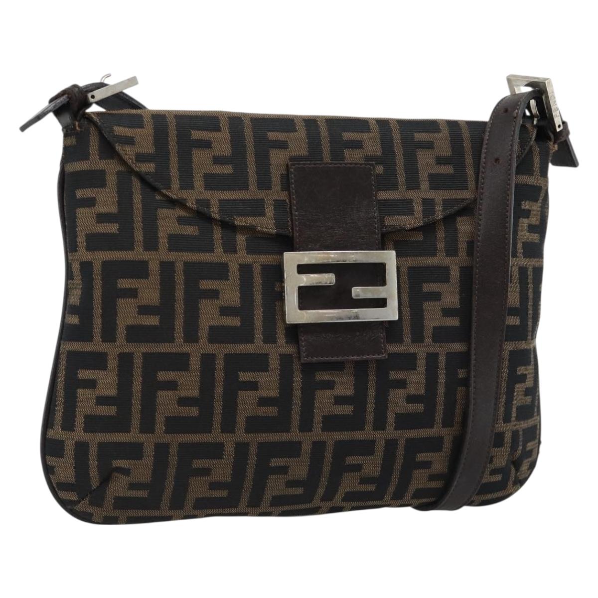 FENDI Zucca Canvas Mamma Baguette Shoulder Bag Black Brown Auth 185075V