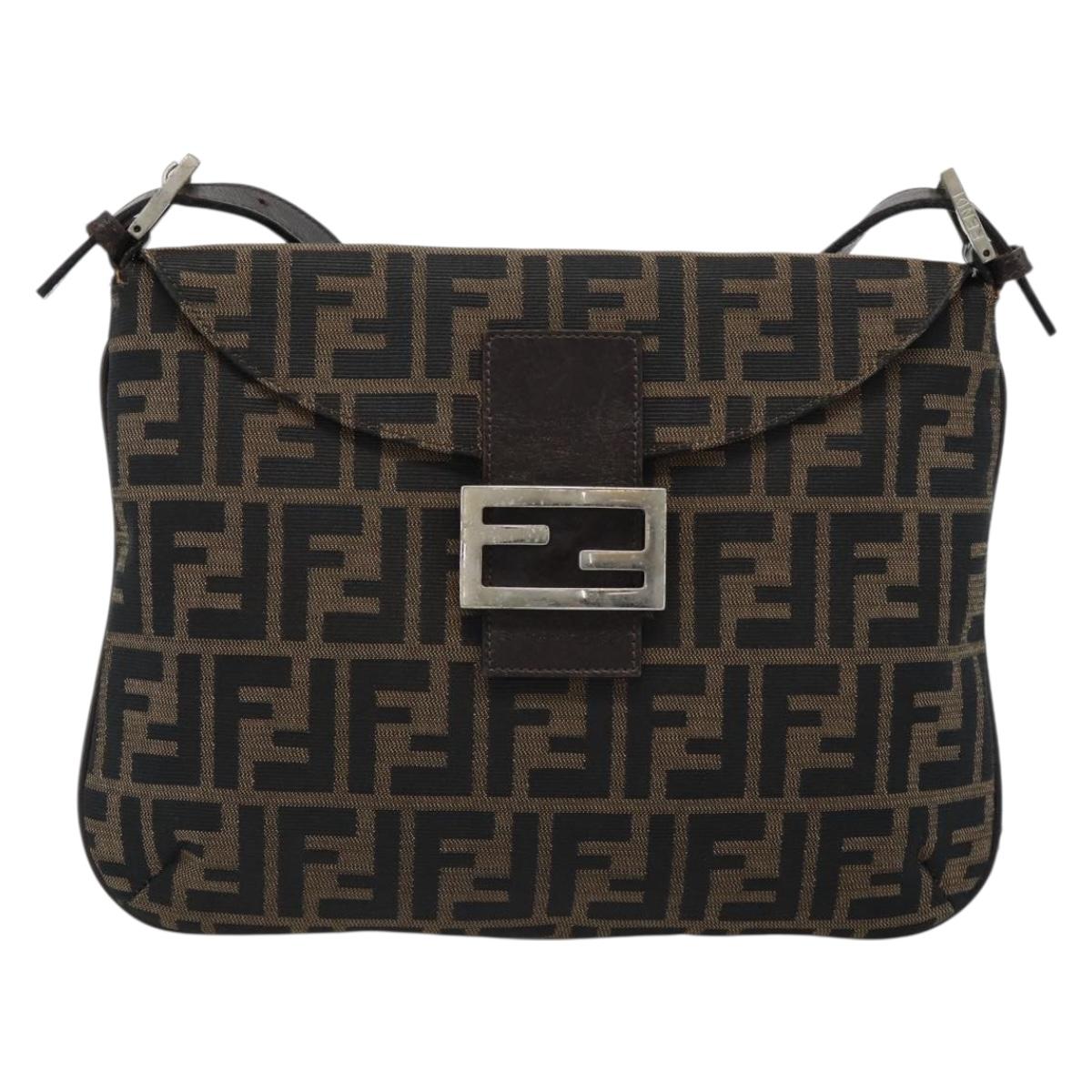 FENDI Zucca Canvas Mamma Baguette Shoulder Bag Black Brown Auth 185075V