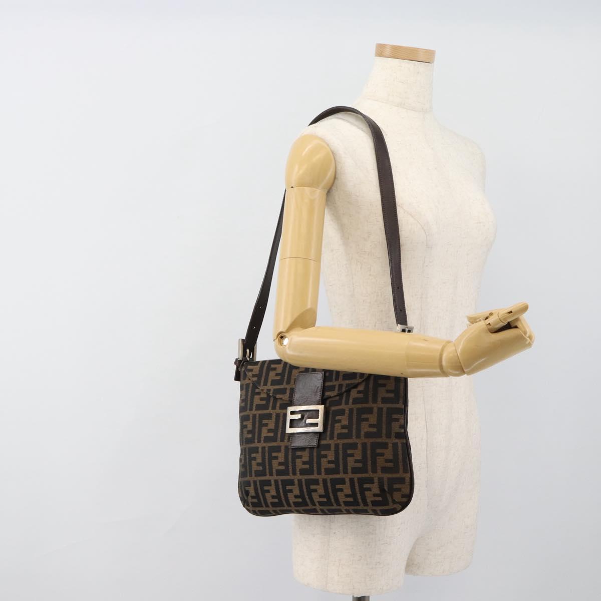 FENDI Zucca Canvas Mamma Baguette Shoulder Bag Black Brown Auth 185075V