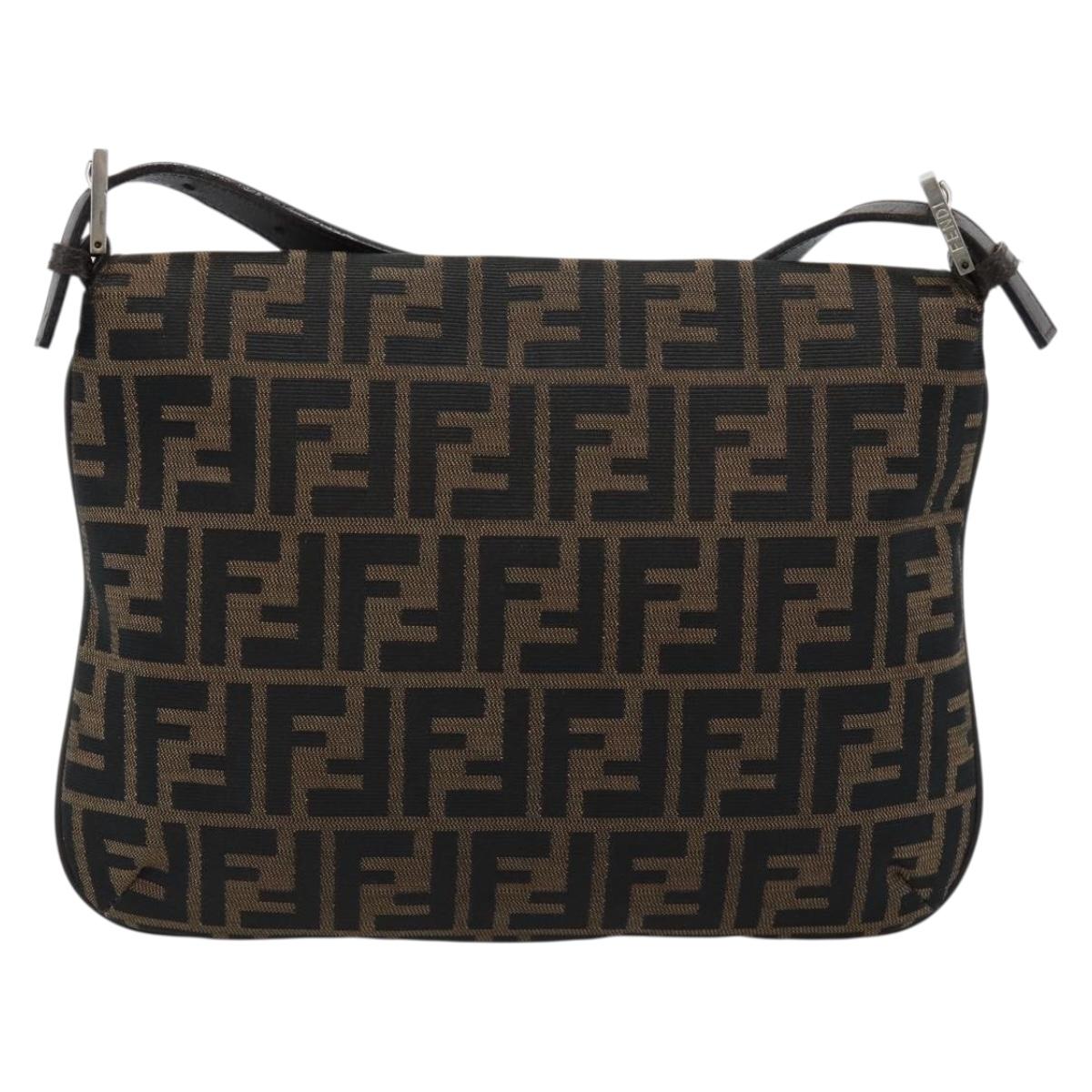 FENDI Zucca Canvas Mamma Baguette Shoulder Bag Black Brown Auth 185075V