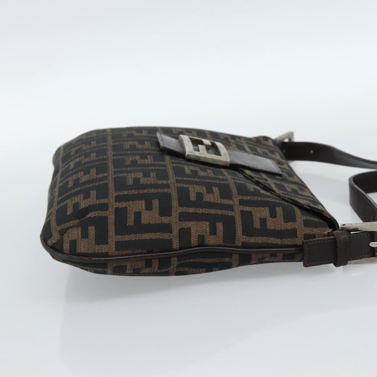 FENDI Zucca Canvas Mamma Baguette Shoulder Bag Black Brown Auth 185075V