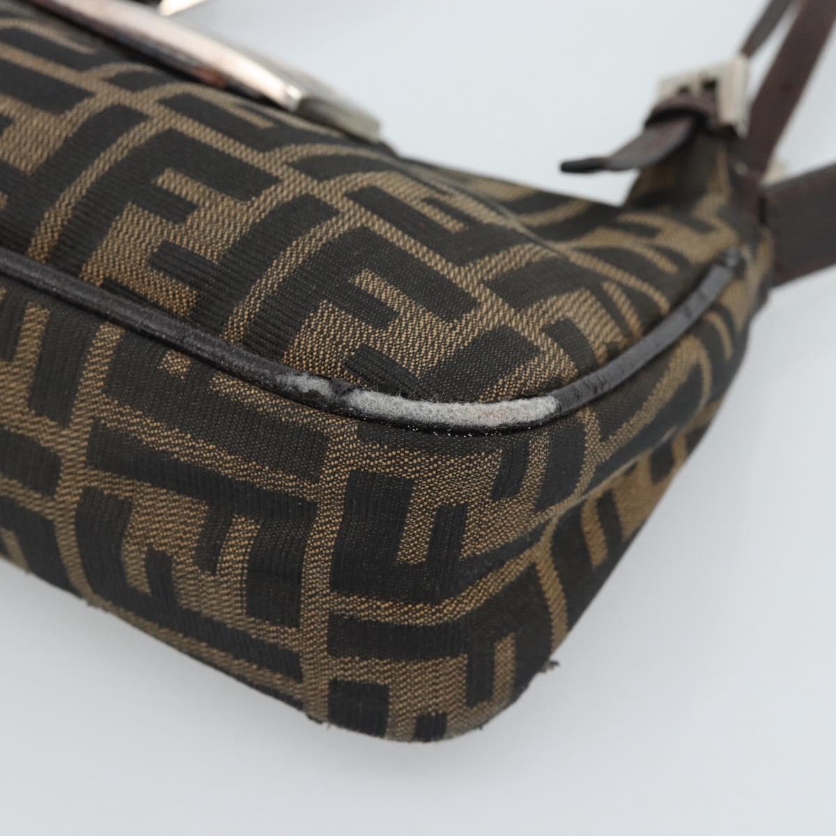 FENDI Zucca Canvas Mamma Baguette Shoulder Bag Black Brown Auth 185076