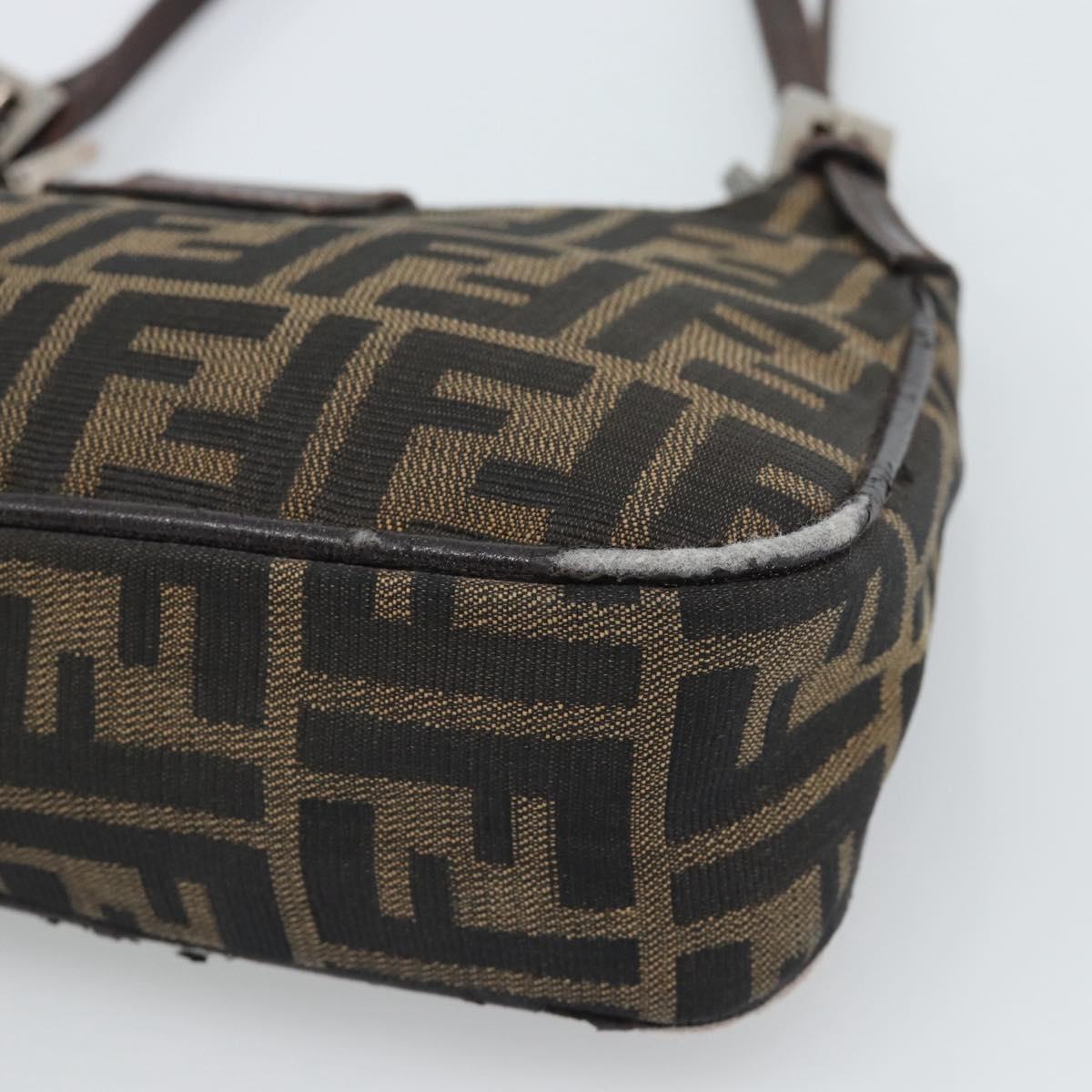 FENDI Zucca Canvas Mamma Baguette Shoulder Bag Black Brown Auth 185076