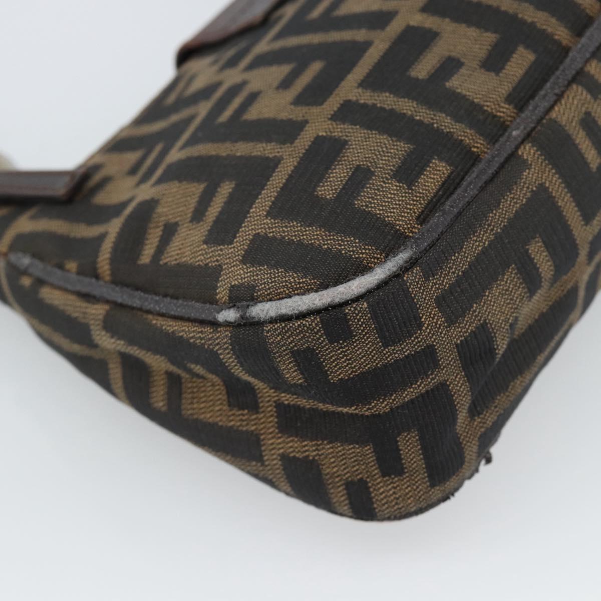 FENDI Zucca Canvas Mamma Baguette Shoulder Bag Black Brown Auth 185076